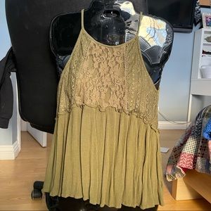 Long flowy green spaghetti strap